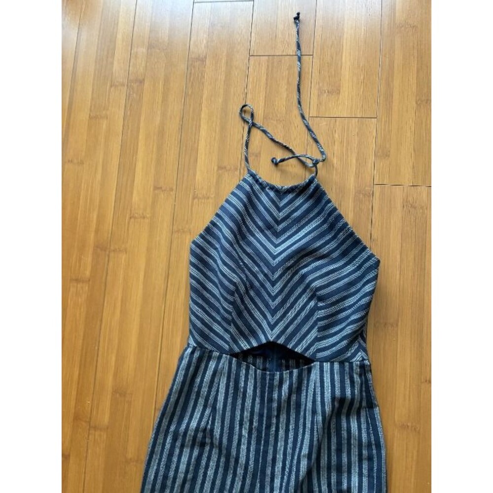 Intermix Christy Cut Out Linen Blend Halterneck Striped Jumpsuit - Women's 2 XS - Picture 4 of 7